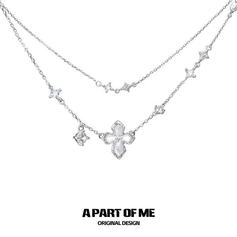Stigmata S925 Sterling Silver Natural Shell Double Layered Necklace