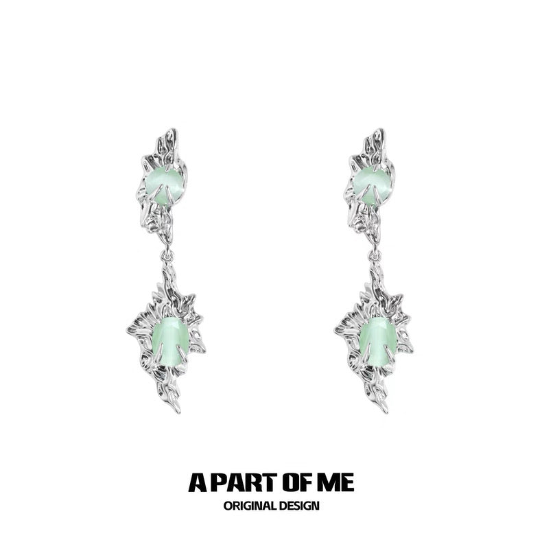 Oasis Collection 18K Platinum Plating Green Cat Eye Stone Stud Earrings