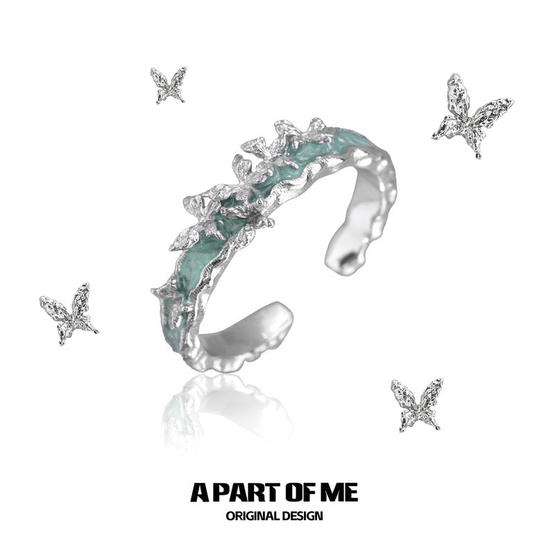 Mint Mambo Butterfly S925 Sterling Silver Resin Butterfly Resizable Ring