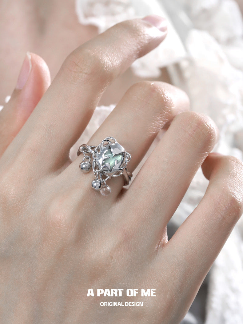 Cocoon-Breaking S925 Sterling Silver Moonstone Butterfly Ring
