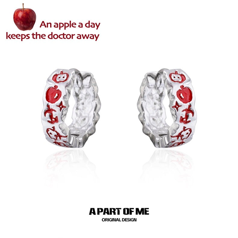 Apple Slice 18K Platinum Plating Apple Graffiti Huggies Earrings