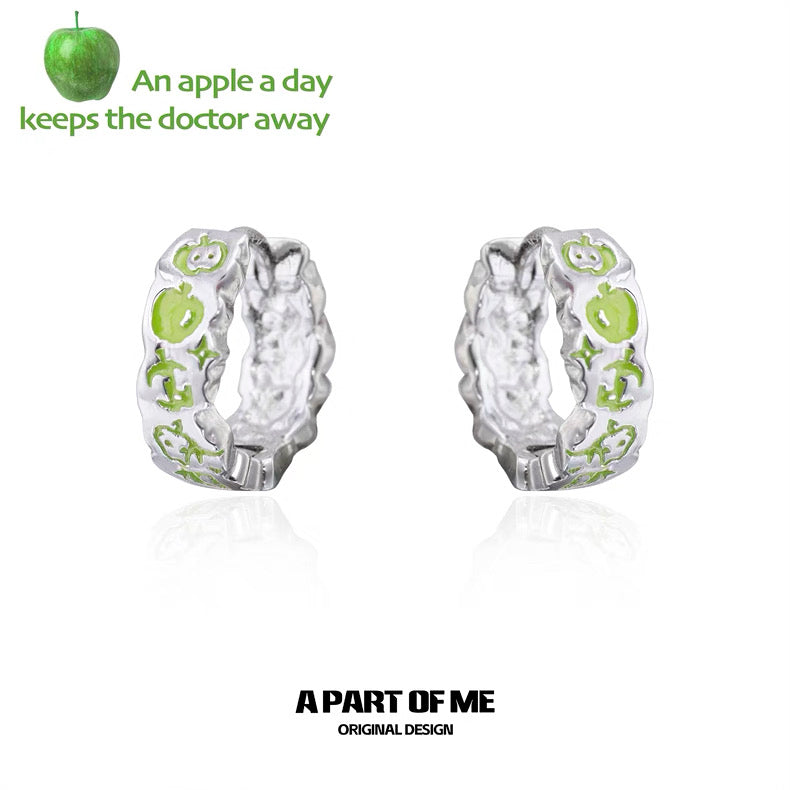 Apple Slice 18K Platinum Plating Apple Graffiti Huggies Earrings