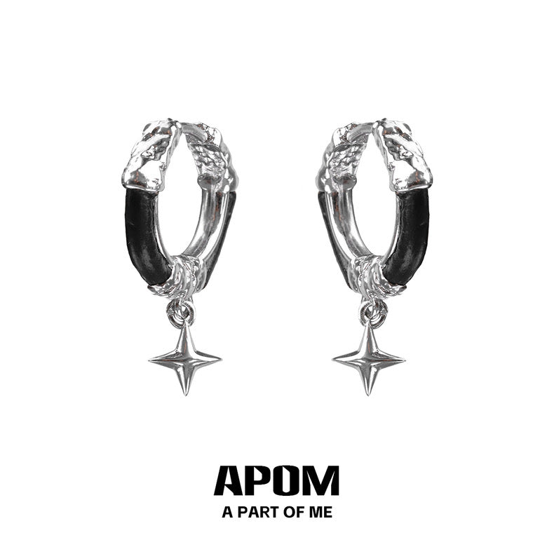 Dark Matter 18K Platinum Plating Leather Huggies Earrings