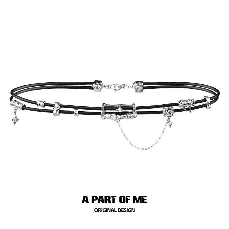 Dark Matter 18K Platinum Plating Leather Tassel Choker