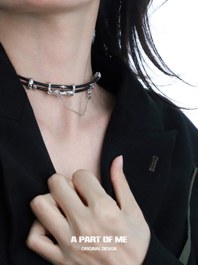 Dark Matter 18K Platinum Plating Leather Tassel Choker