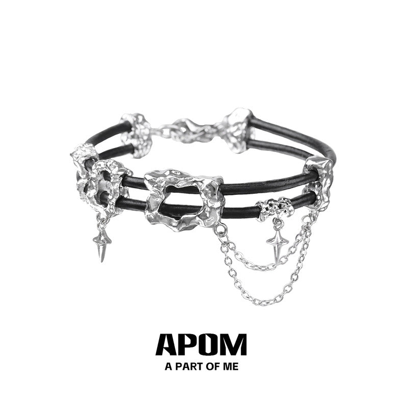 Dark Matter 18K Platinum Plating Double-Layer Leather Tassel Bangle