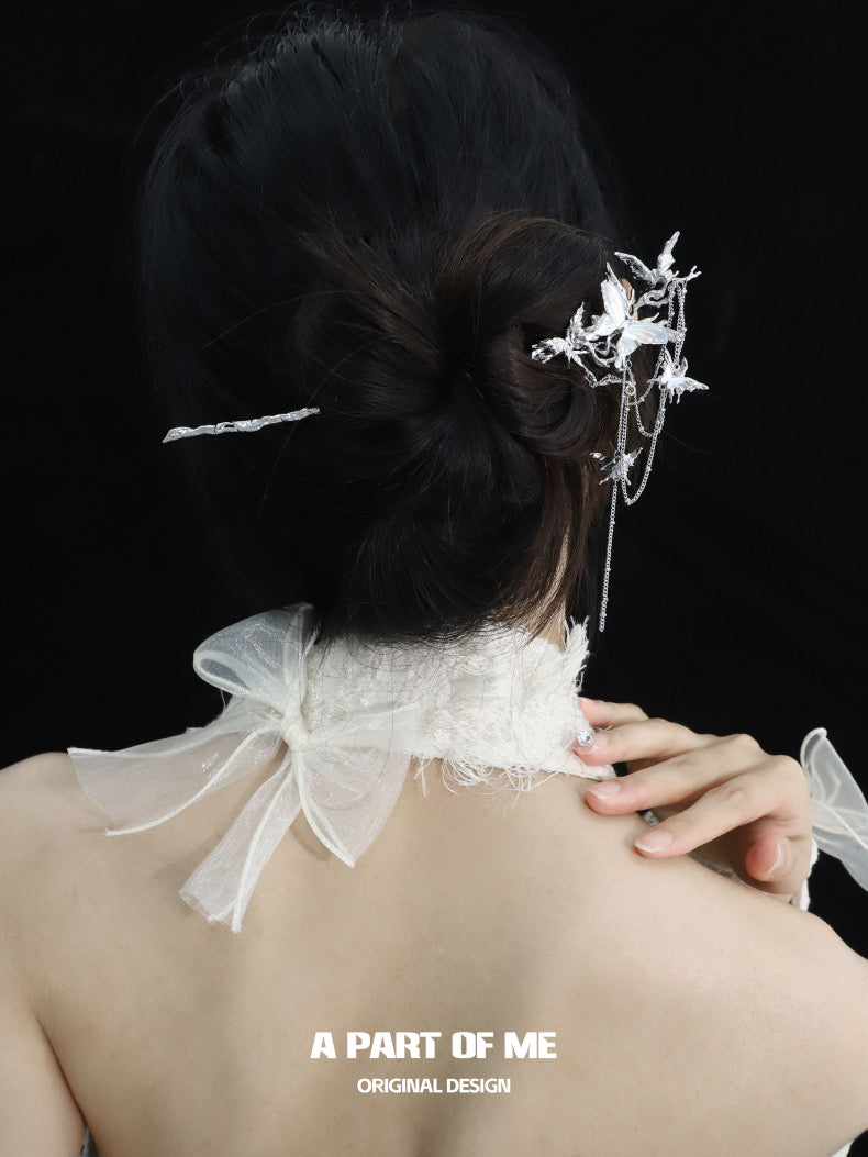 Fritillary 18K Platinum Plating Natural Shell Butterfly Tassel Hairpin