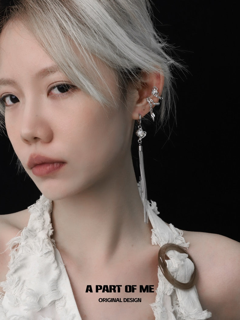 バタフライシルエット 18K プラチナメッキ 天然シェル 取り外し可能なタッセルヘアピン