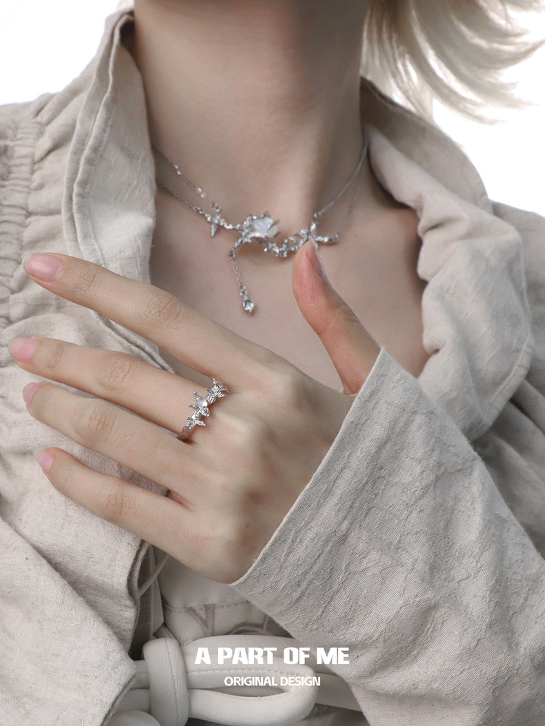 Butterfly Silhouette 18K Platinum Plating Natural Shell Double Layer Necklace