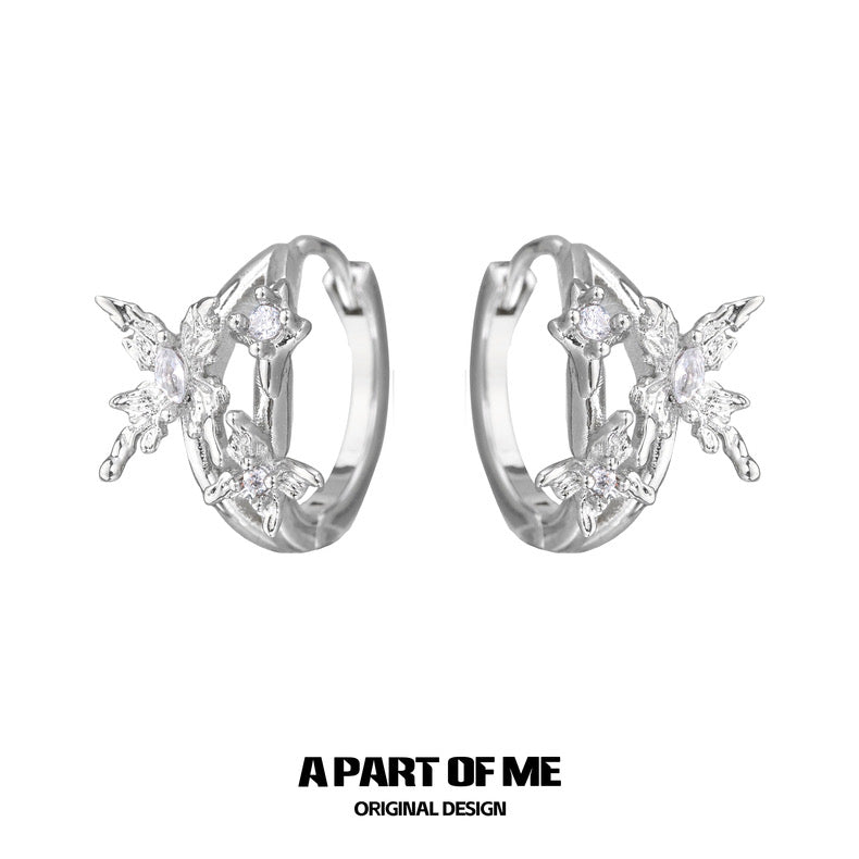 Butterfly Silhouette 18K Platinum Plating Zircon Stone Butterfly Earrings