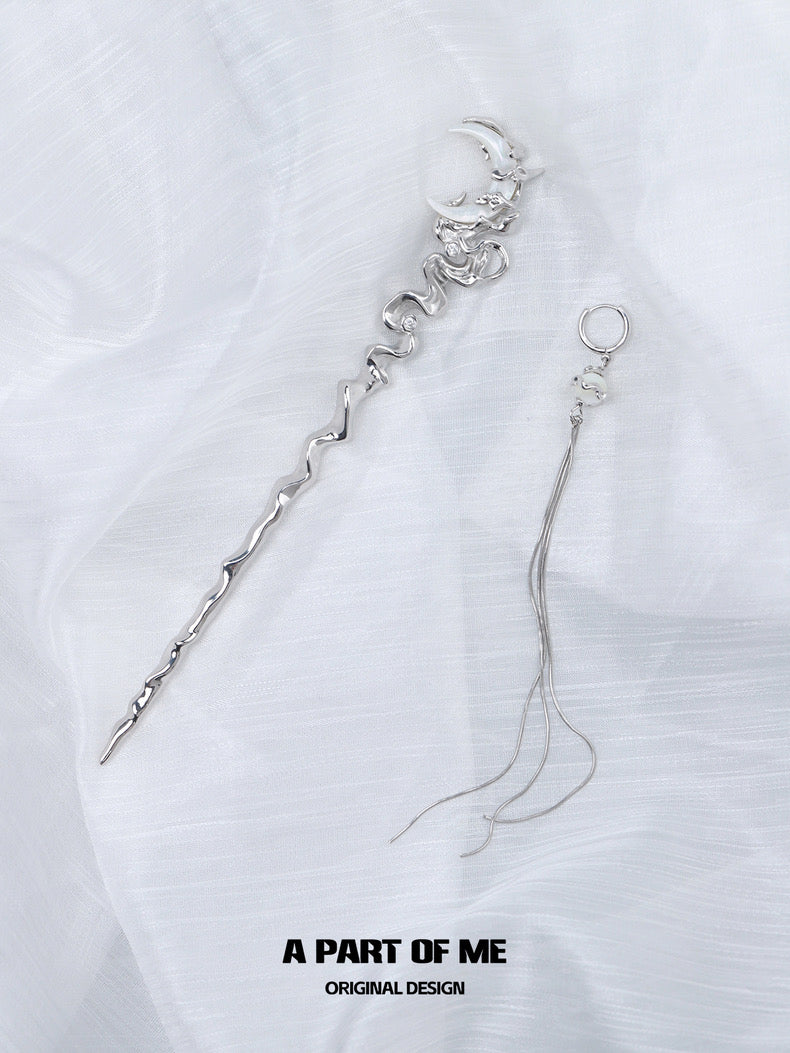 Moonlight 18K Platinum Plating Natural Shells Detachable Tassel as Earring Hairpin