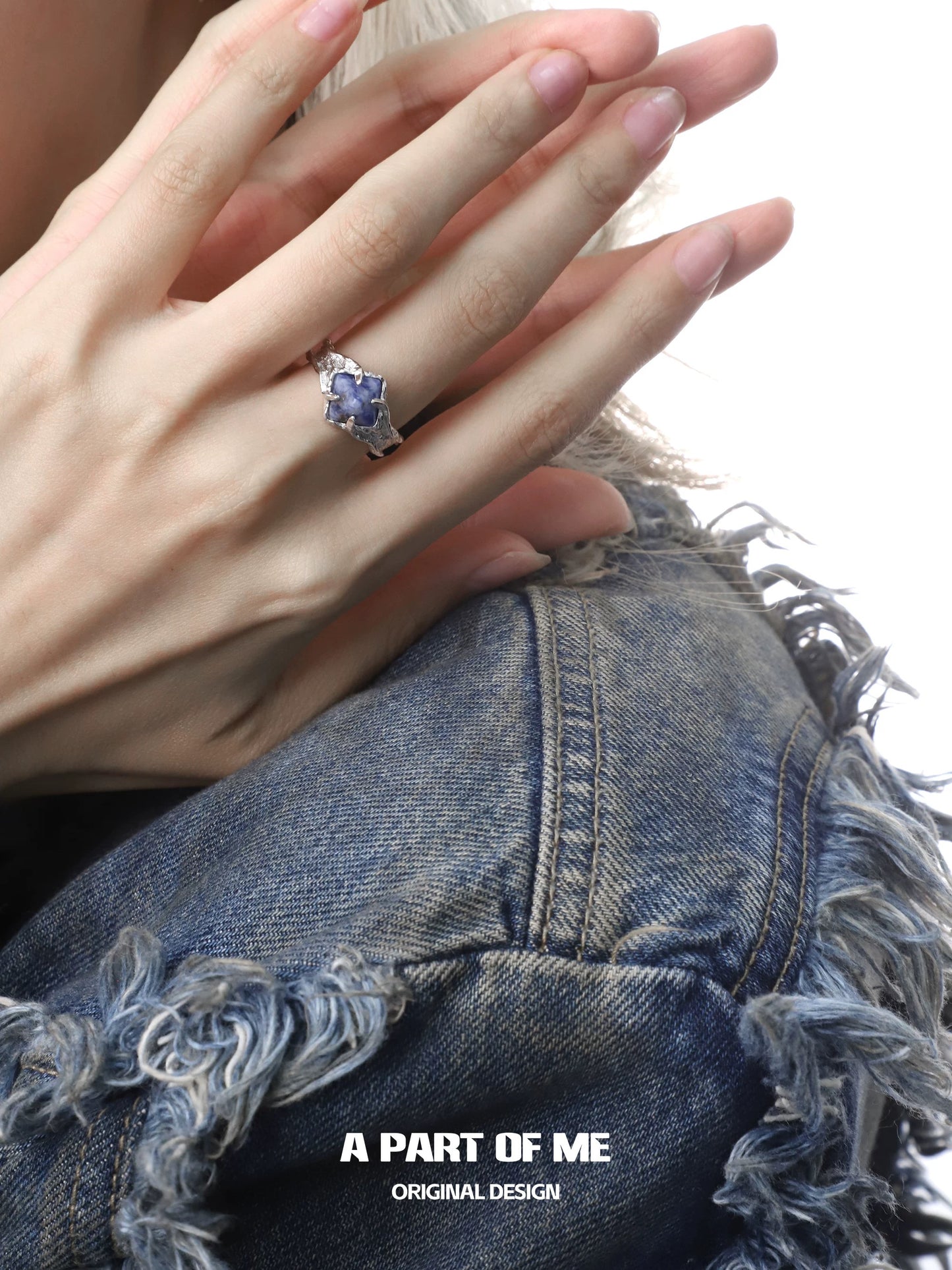 Blue Dot Jasper S925 Sterling Silver Adjustable Ring