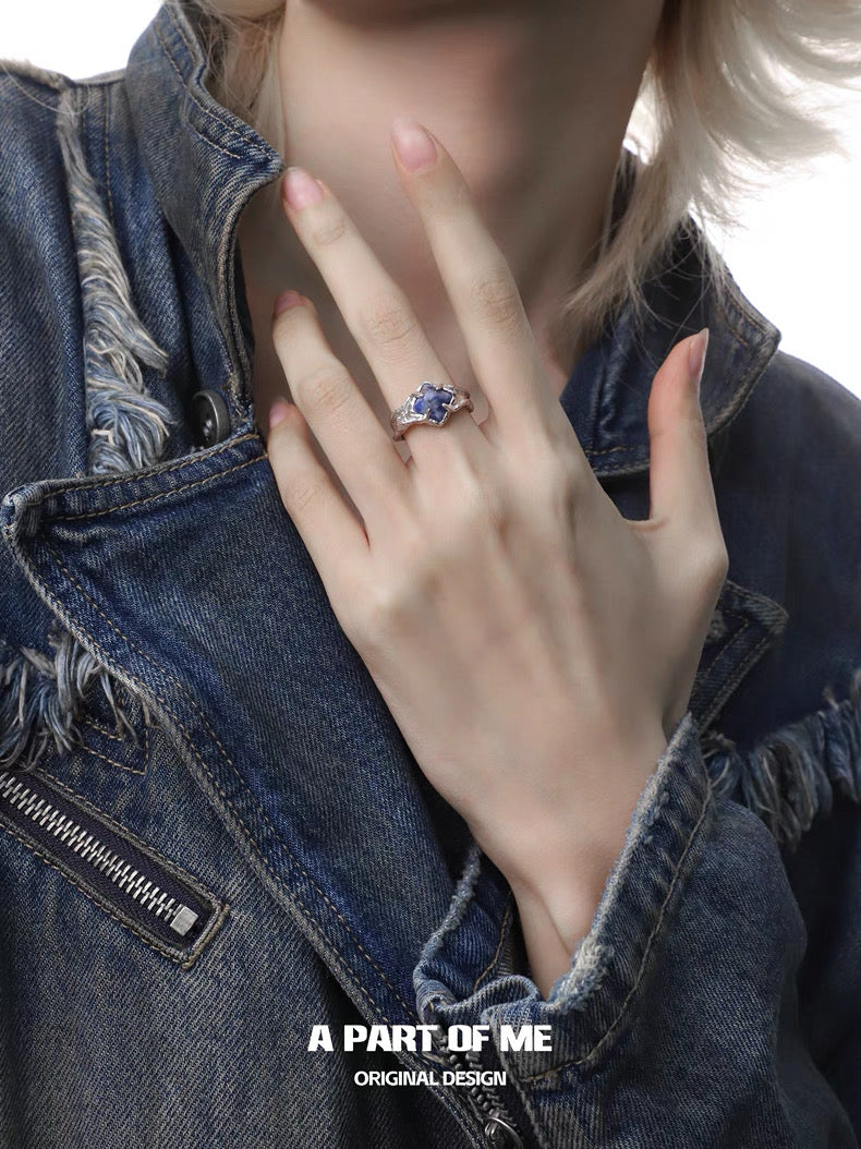 Blue Dot Jasper S925 Sterling Silver Adjustable Ring