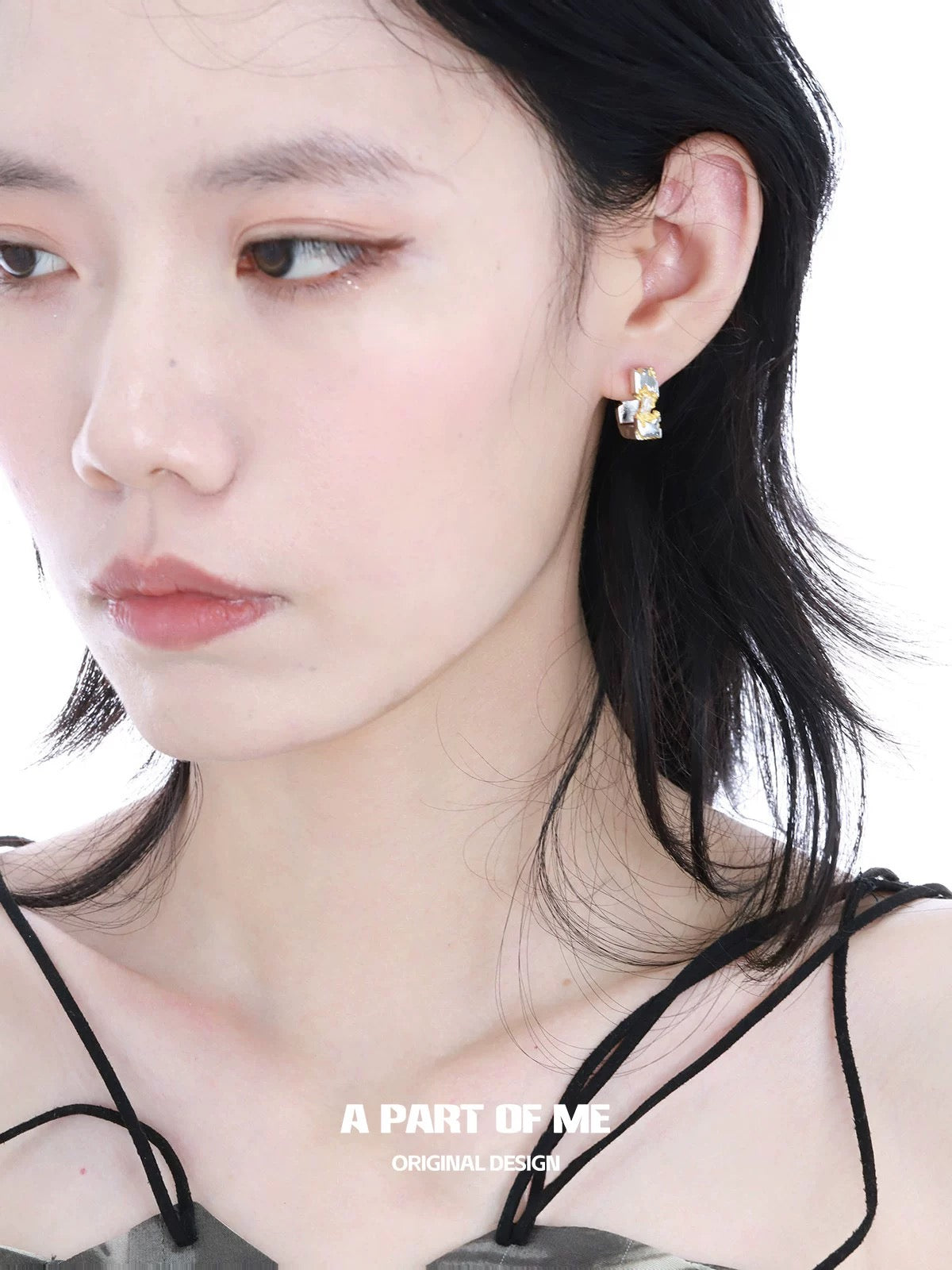 Sun & Moon 18K Platinum Plating Square Huggies Earrings