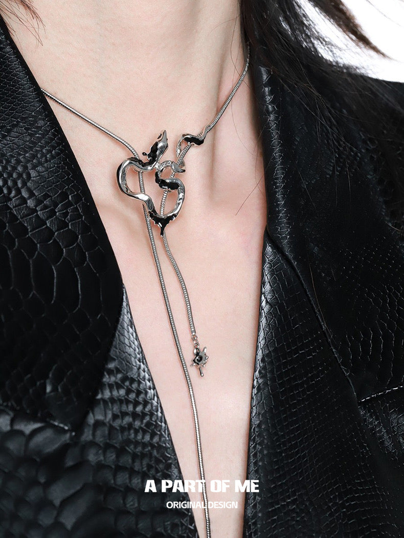 Ice Snake 18K Platinum Plating Snake Lariat Necklace