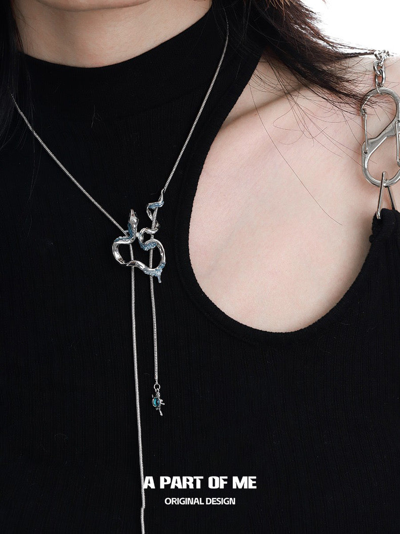 Ice Snake 18K Platinum Plating Snake Lariat Necklace