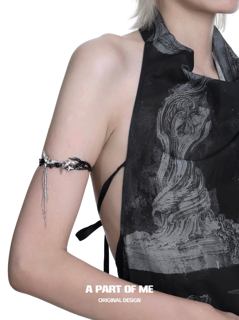 Stray Birds 18K Platinum Plating Black/White Agate Armband/Armlet