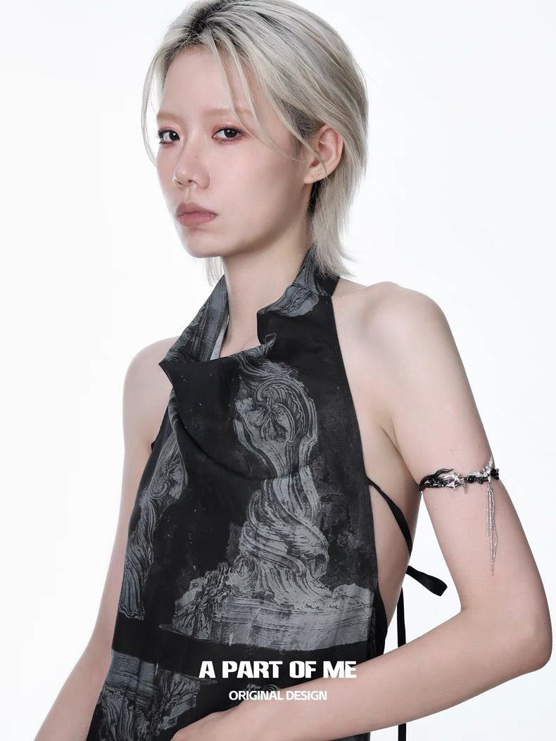 Stray Birds 18K Platinum Plating Black/White Agate Armband/Armlet