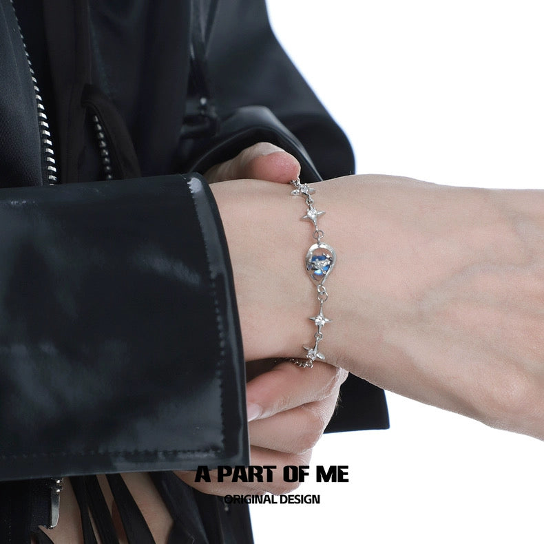 Mercury Collection S925 Sterling Silver Crystal Glass Four Point Stars Bracelet