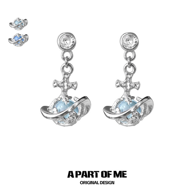 Mercury Collection 18K Platinum Plating Crystal Glass Dangle Stud Earrings