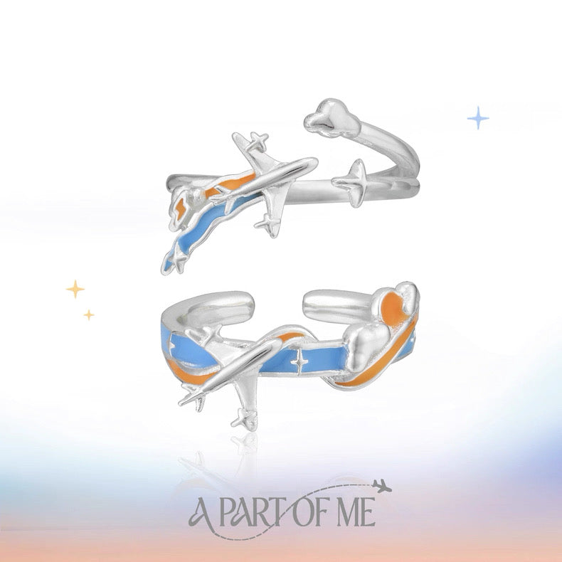 Airplane S925 Sterling Silver Flying to You Couple Ring