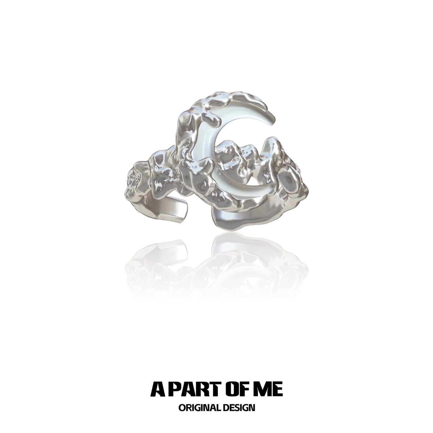 Moon in the Clouds S925 Sterling Silver Natural Shell Moon Ring