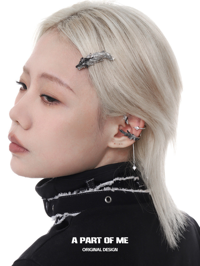 A Love Story Between a Dove and a Crow 18K Platinum Plated Feather Dangle Ear Wraps