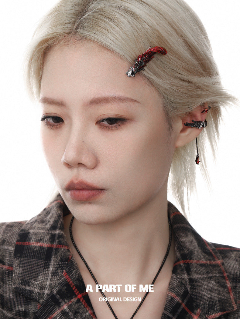 Dove & Crow 18K Platinum Plated Silver/Bloody Feather Hair Clips