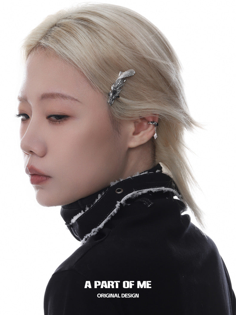 Dove & Crow 18K Platinum Plated Silver/Bloody Feather Hair Clips
