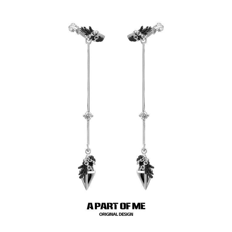 A Love Story Between White Dove & Crow 18K Platinum Plating Dangle Earcuffs