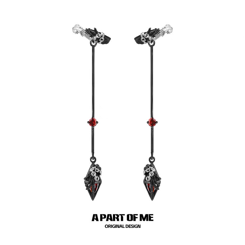 A Love Story Between White Dove & Crow 18K Platinum Plating Dangle Earcuffs