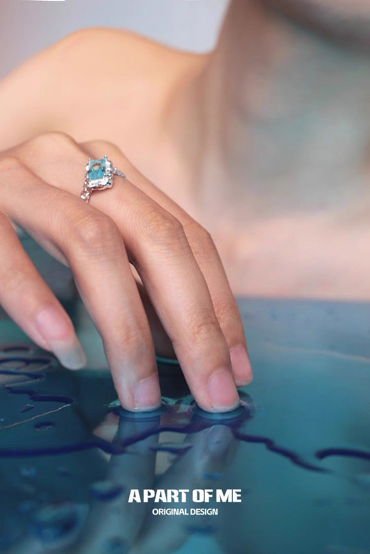 Mermaid Tear S925 Sterling Silver Blue Zircon Adjustable Ring