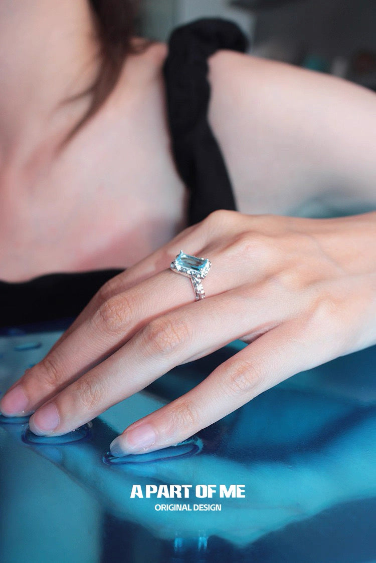 Mermaid Tear S925 Sterling Silver Blue Zircon Adjustable Ring