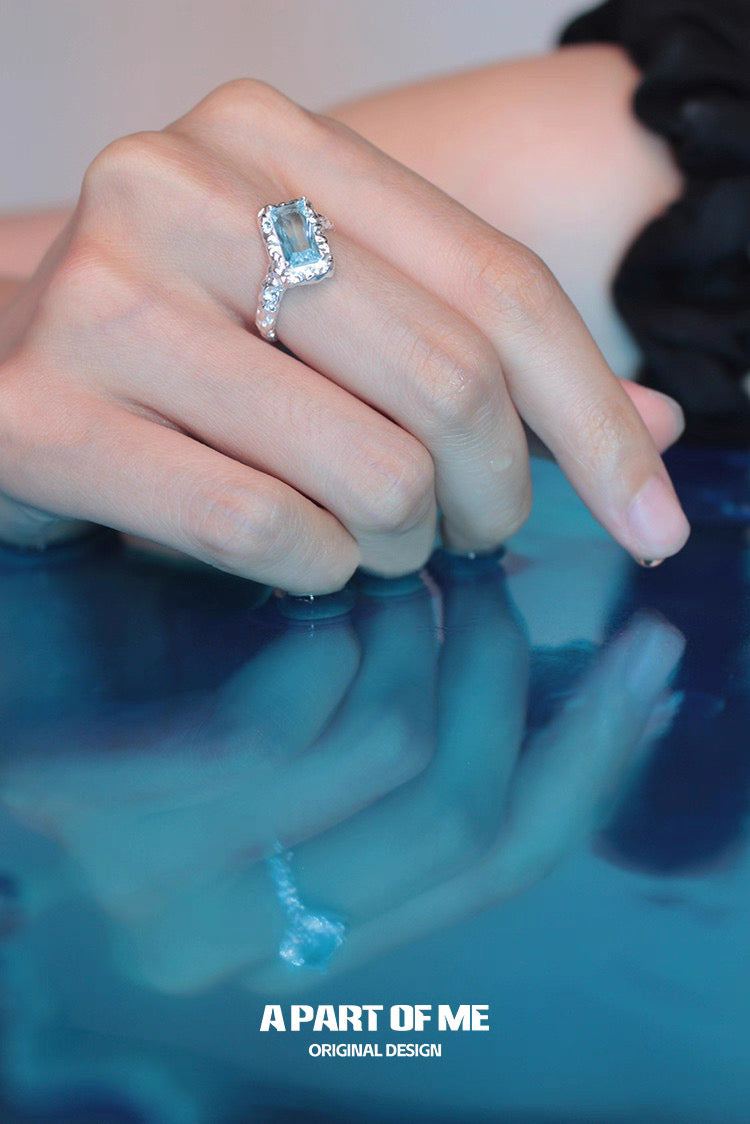 Mermaid Tear S925 Sterling Silver Blue Zircon Adjustable Ring
