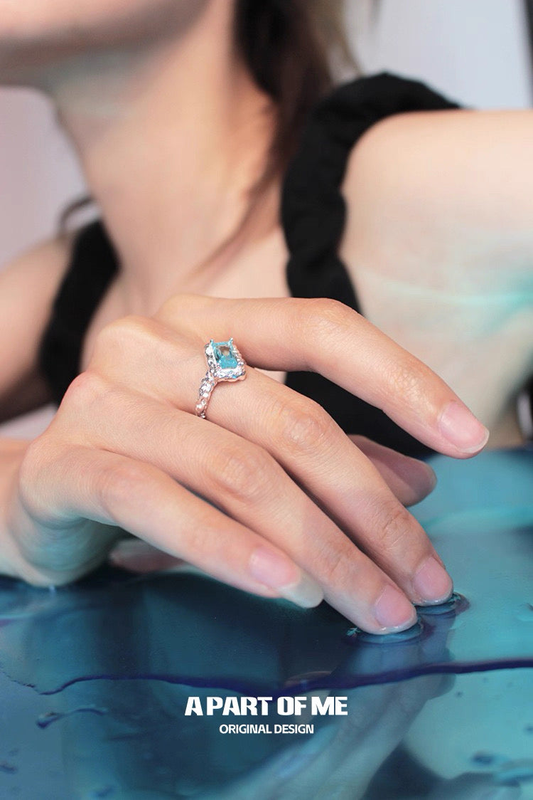 Mermaid Tear S925 Sterling Silver Blue Zircon Adjustable Ring