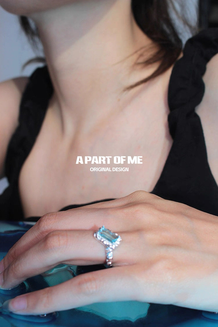 Mermaid Tear S925 Sterling Silver Blue Zircon Adjustable Ring