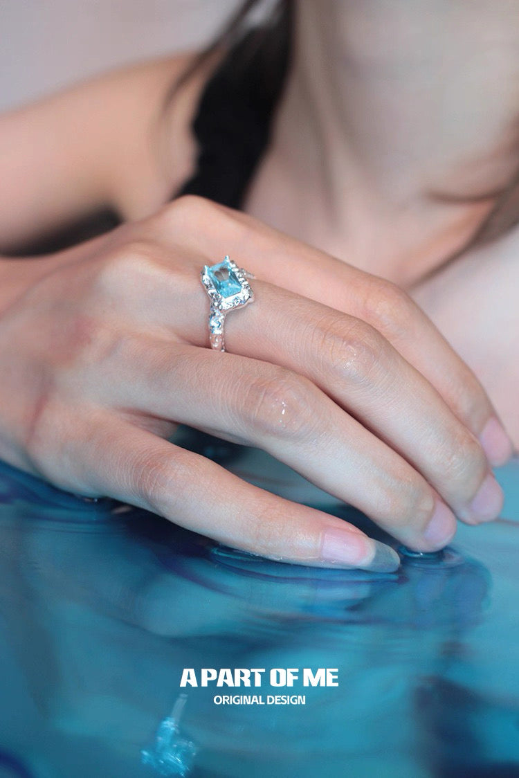 Mermaid Tear S925 Sterling Silver Blue Zircon Adjustable Ring