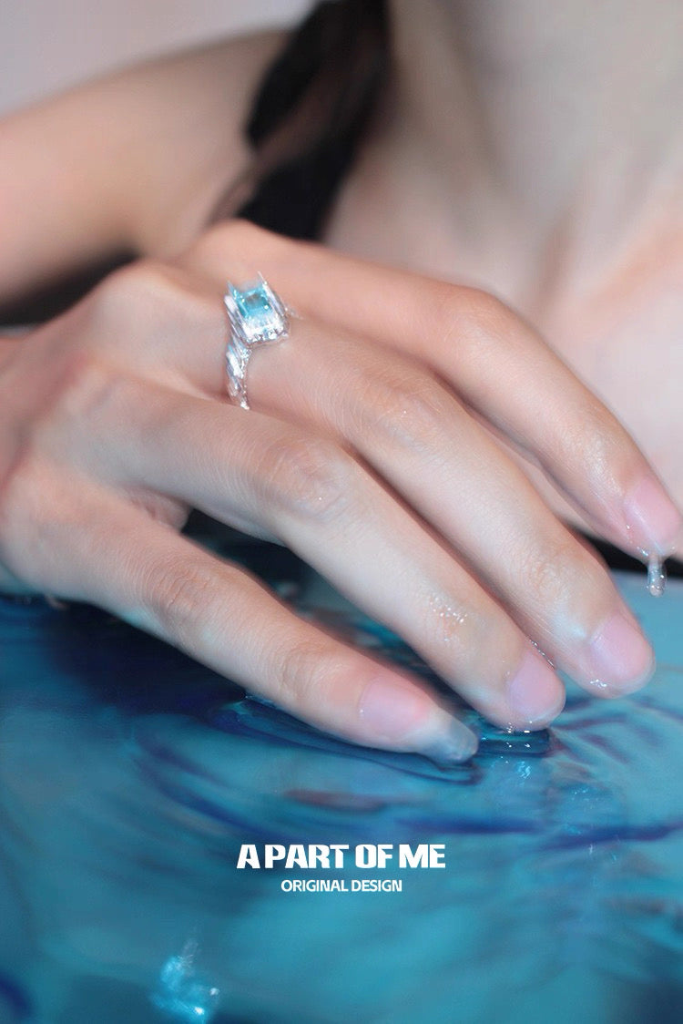 Mermaid Tear S925 Sterling Silver Blue Zircon Adjustable Ring