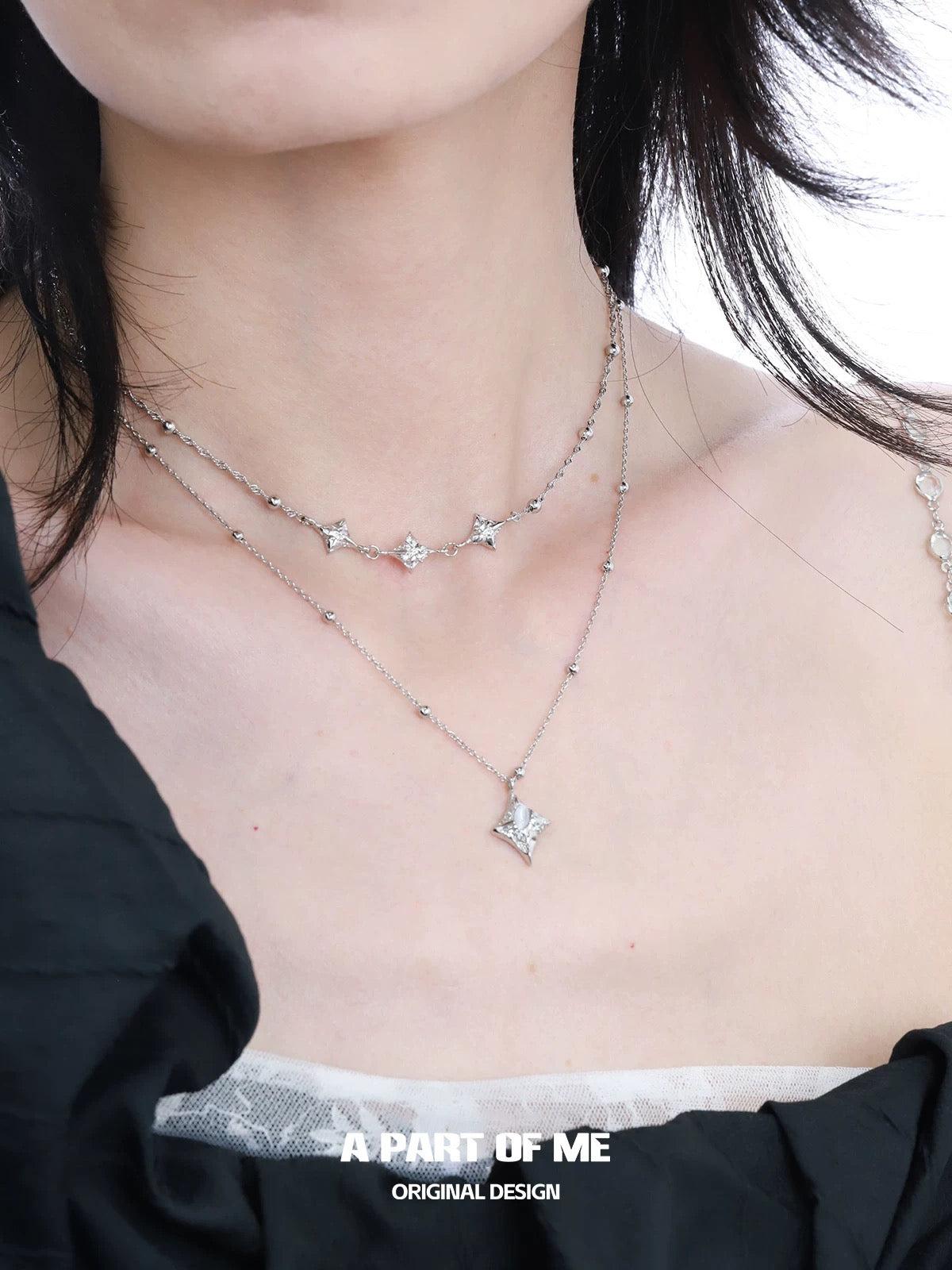 Starlight S925 Sterling Silver Double Layered Necklace