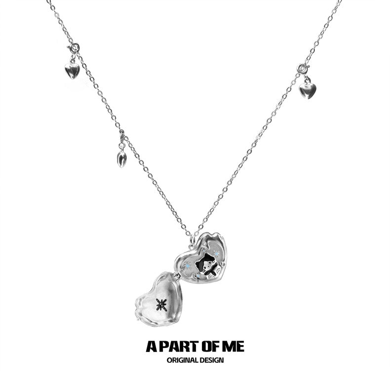 The Winter Kitten 18K Platinum Plating Flip Heart Pendant Necklace