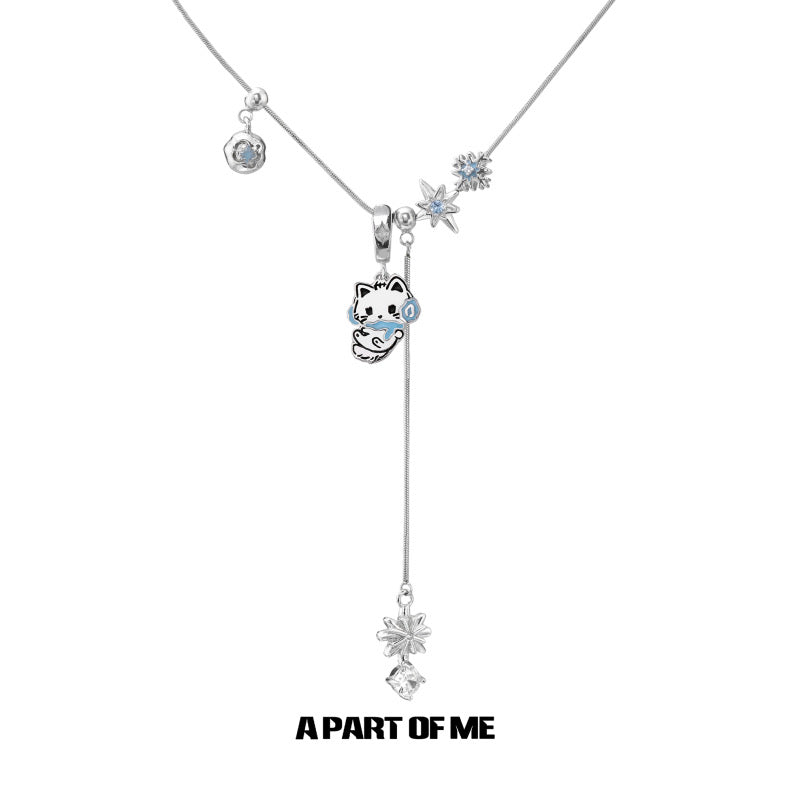 The Winter Kitten 18K Platinum Plating Changeable Cat Pendants Snowflake Necklace