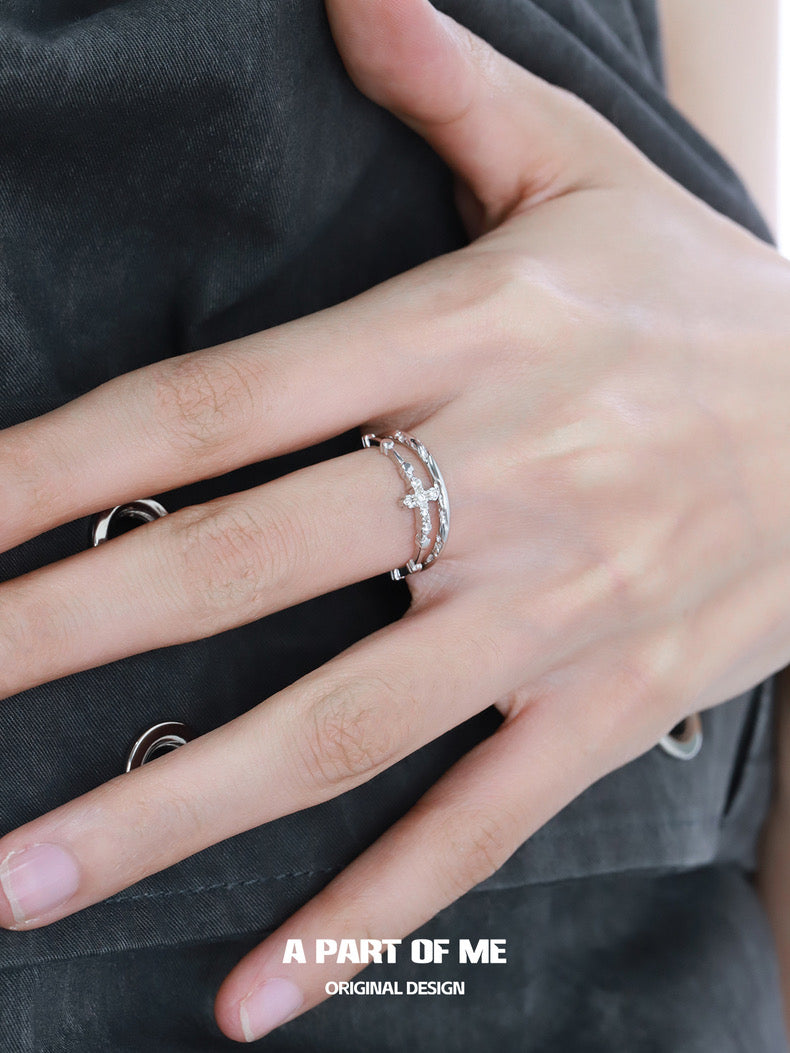 Mini Cross Basic S925 Sterling Silver Adjustable Rings