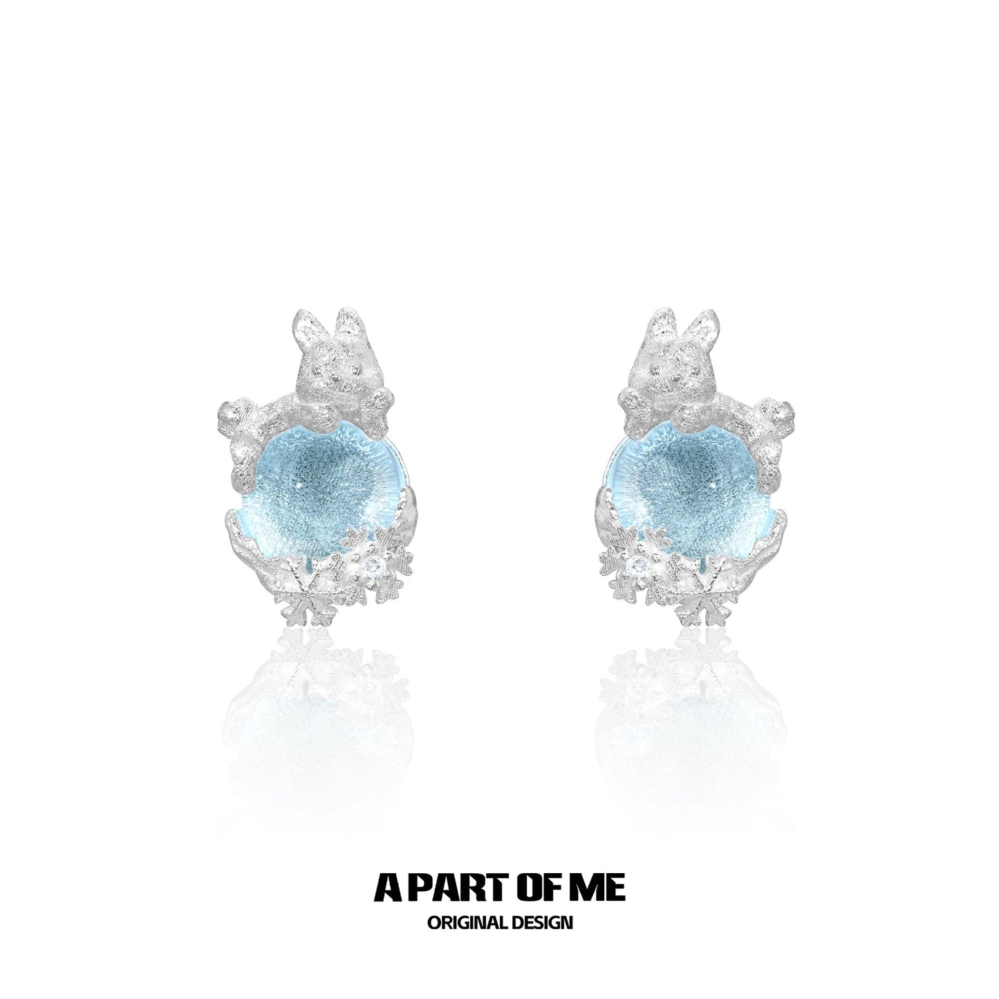 Snow Bunny S925 Sterling Silver Glass Beads Stud Earrings