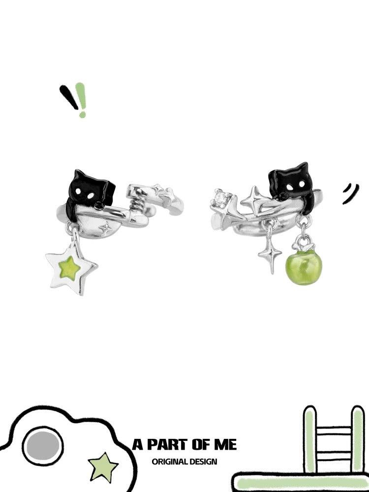 黒猫と青リンゴ 18Kプラチナメッキ イヤーカフ