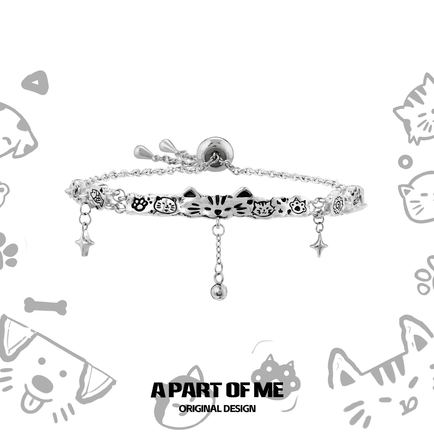 Graffiti Cat & Dog 18K Platinum Plating Slider Bracelet