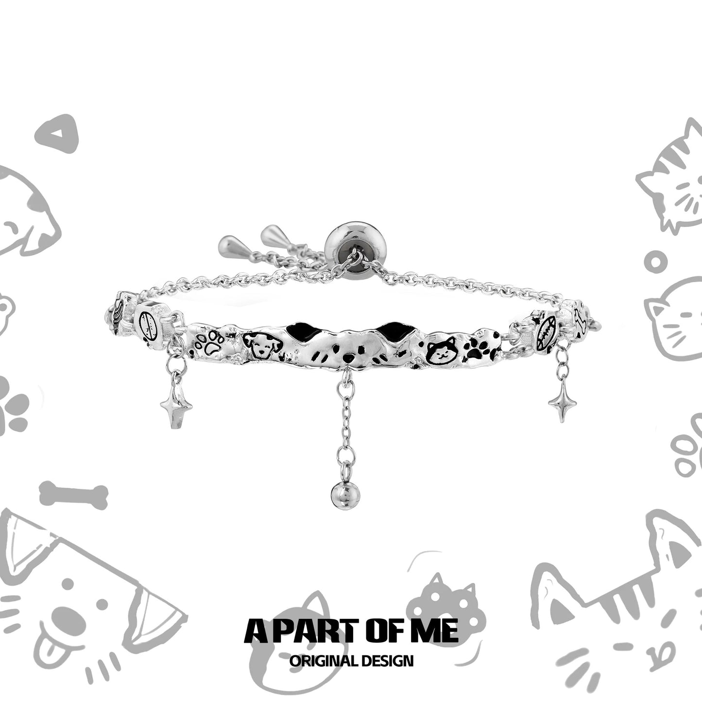 Graffiti Cat & Dog 18K Platinum Plating Slider Bracelet
