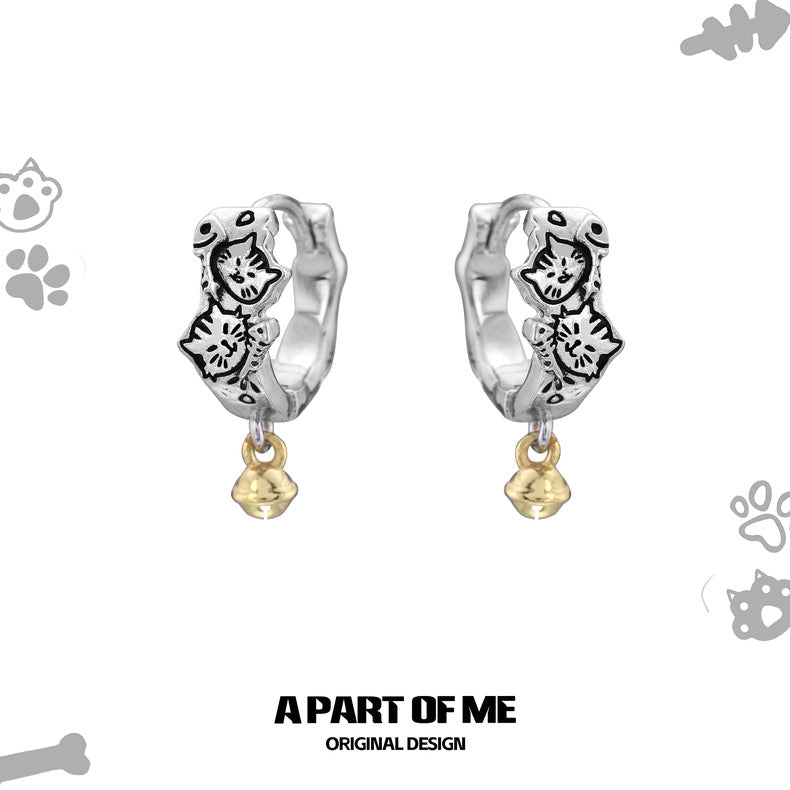 Graffiti Cat & Dog 18K Platinum Plating Huggies Earrings