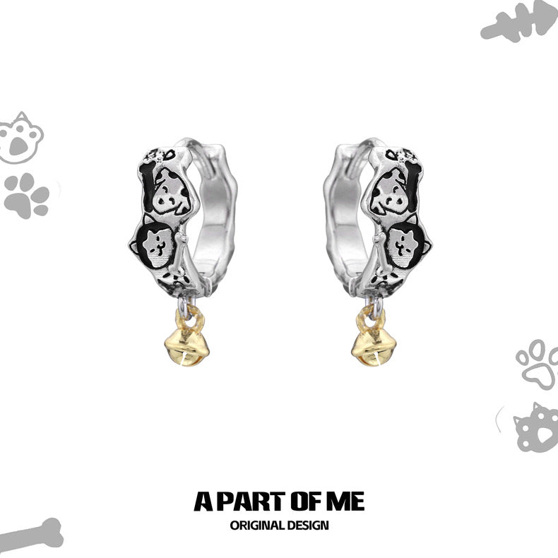Graffiti Cat & Dog 18K Platinum Plating Huggies Earrings