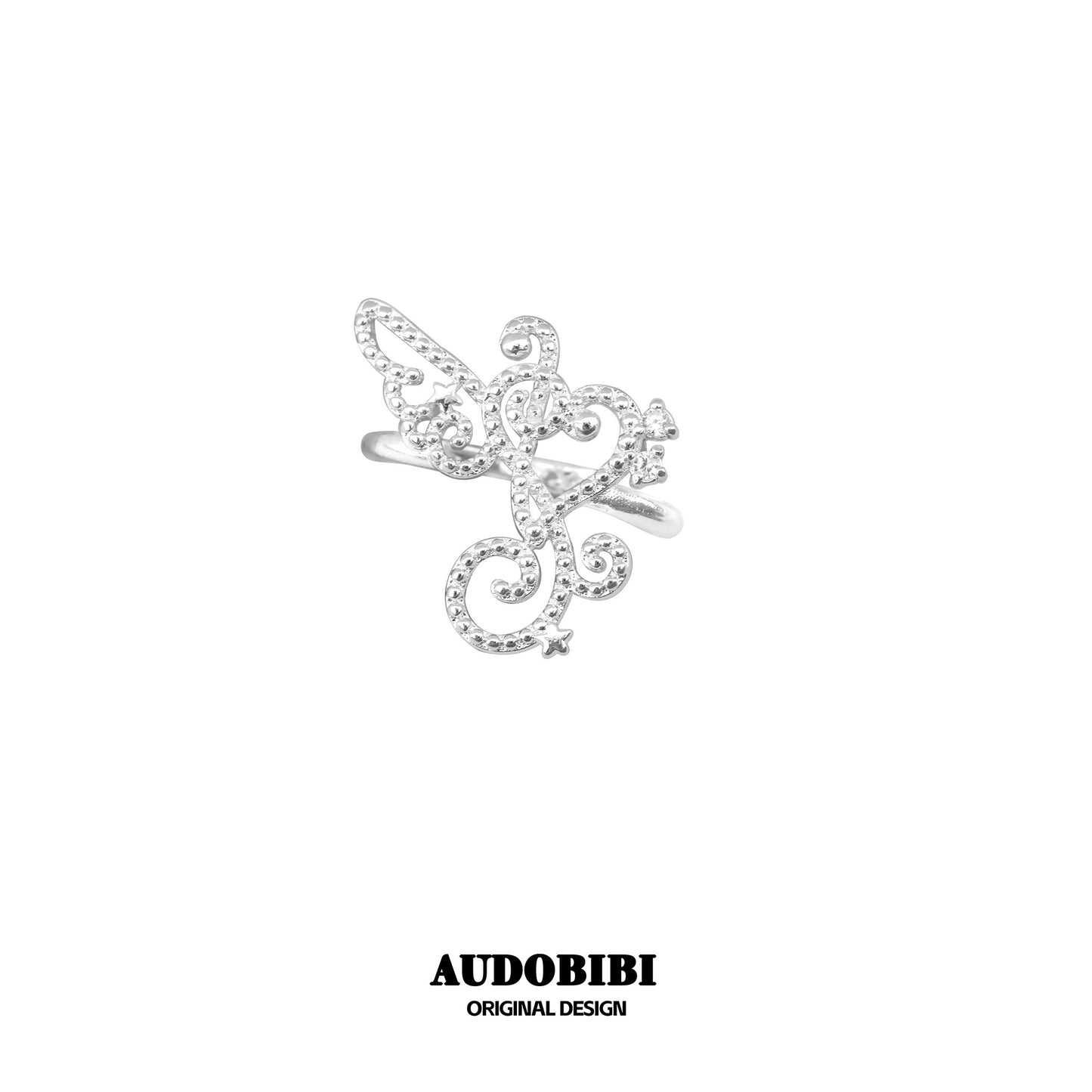 Melody Etude 18K Platinum Plating Heart Shaped Note “108 Steps in the Music Room” Earrcuffs
