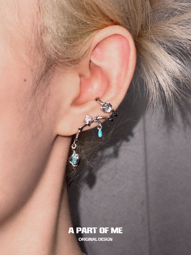 Bitter Heart 18K Platinum Plating Turquoise Pendant Ear Cuffs